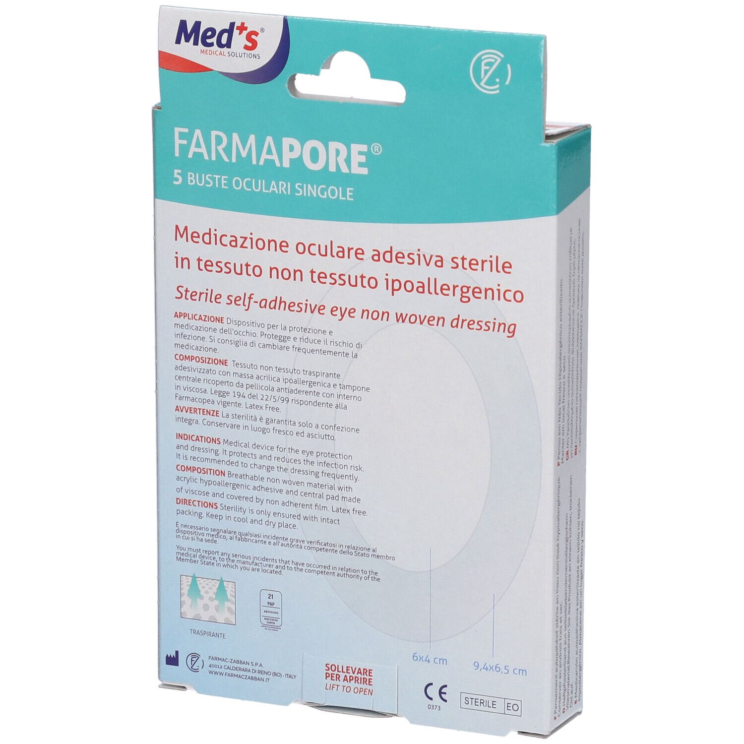 Med's Farmapre Oculari sterile, 5 nicht-gewebte hypoallergene Augenverbände.