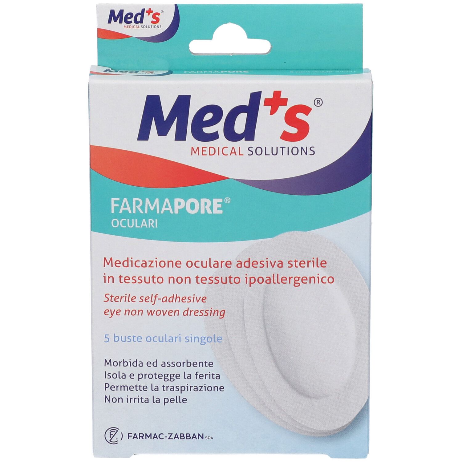 Verpackung für sterile, hypoallergenen Augenverbände aus Vliesstoff.