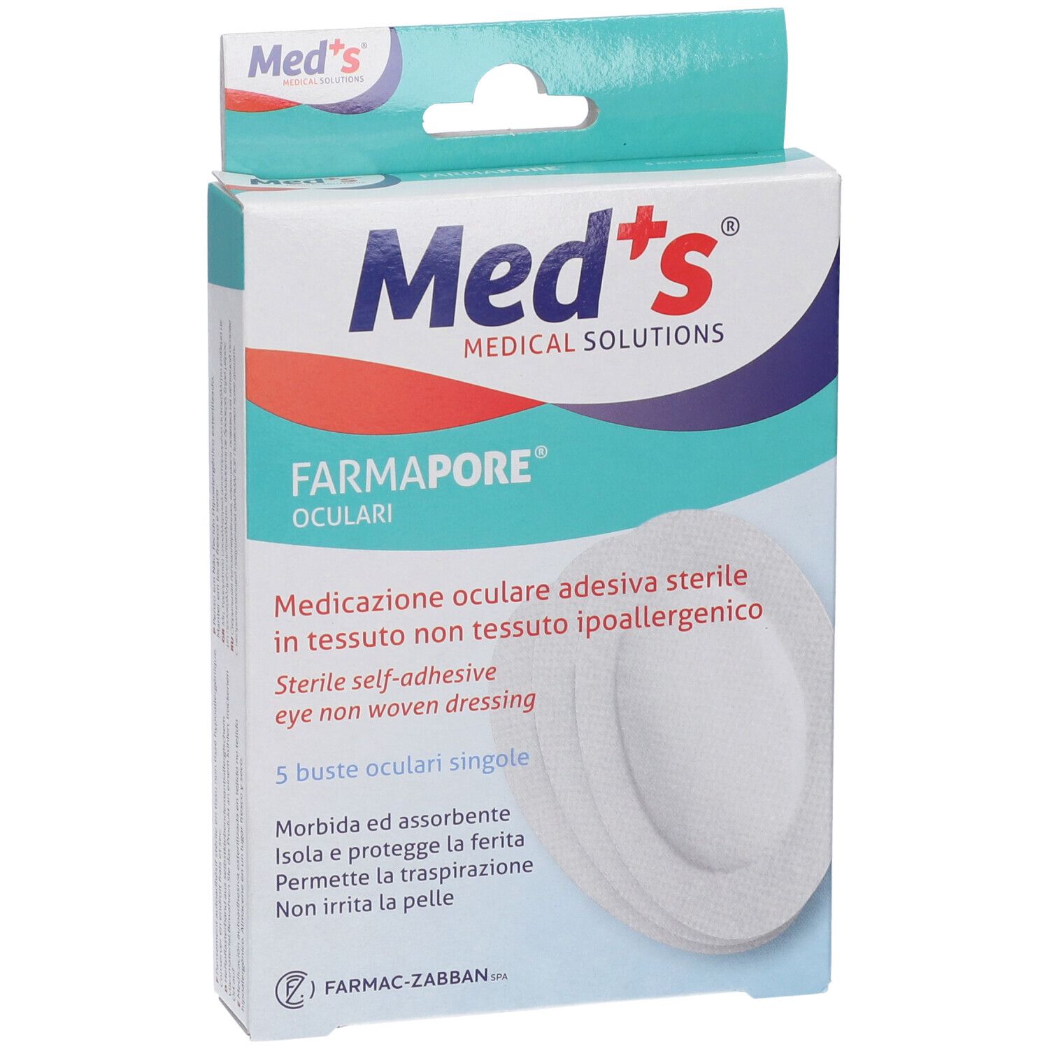 Verpackung für sterile, hypoallergenen Augenverbände aus Vliesstoff.