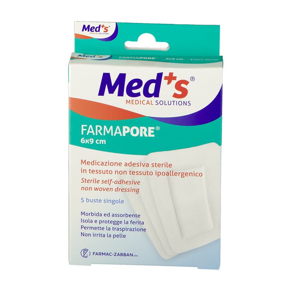 Med's Farmapore: 5 sterile, hypoallergene Vlies-Wundauflagen, 9x10 cm.