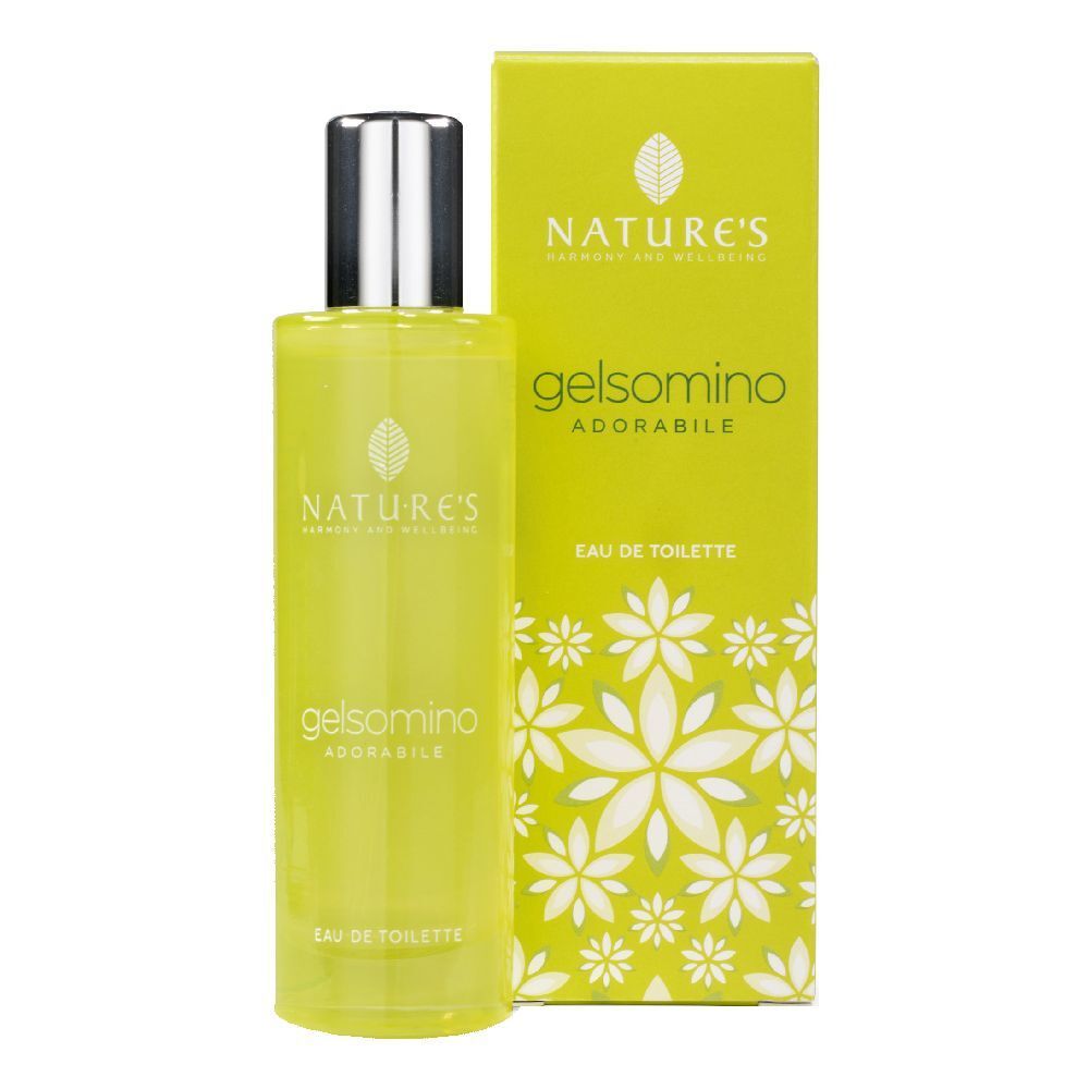 Flacone verde con tappo argentato ed etichetta gialla. Scritta: Gelsomino Adorabile Eau de Toilette. Con confezione.