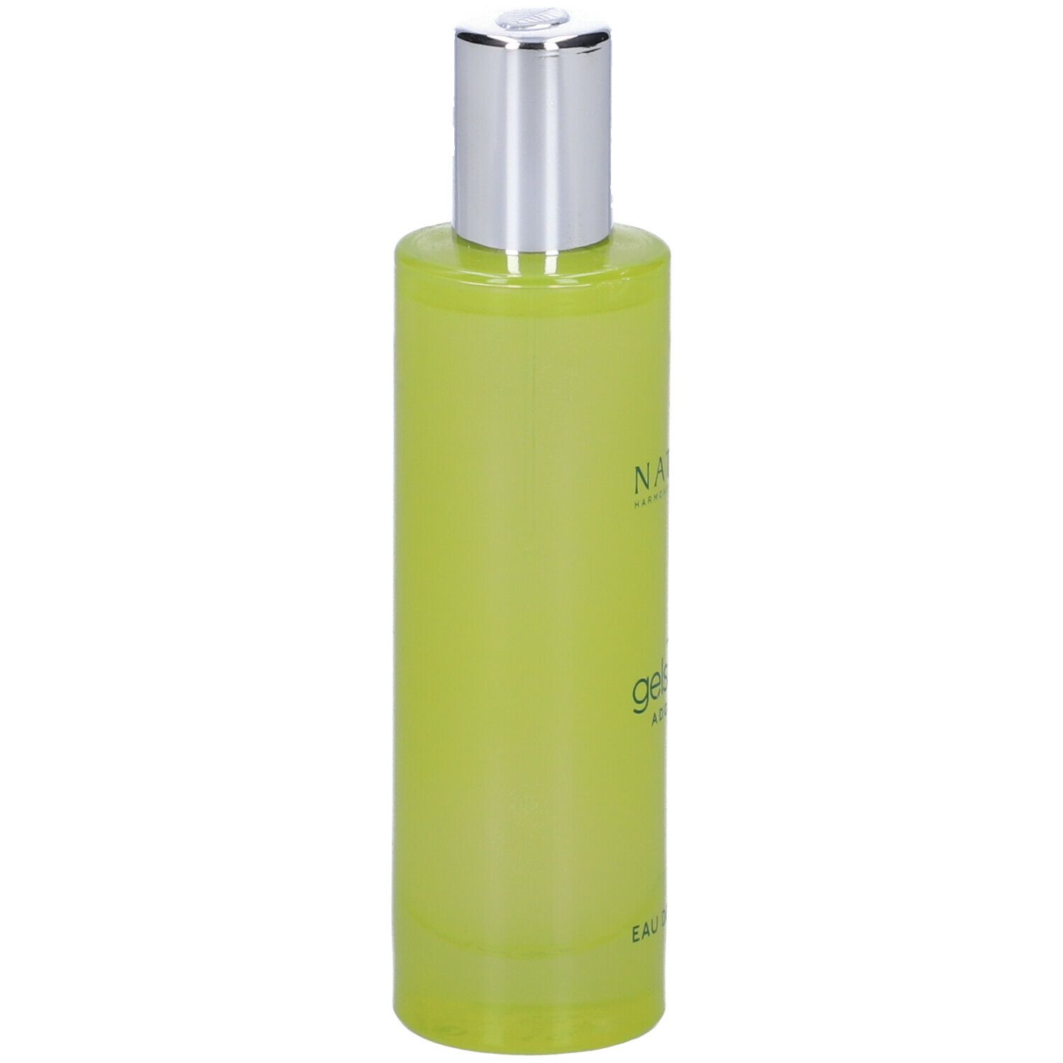 Flacone verde con tappo argentato. Scritta: Gelsomino Adorabile Eau de Toilette. Marchio Nature's.