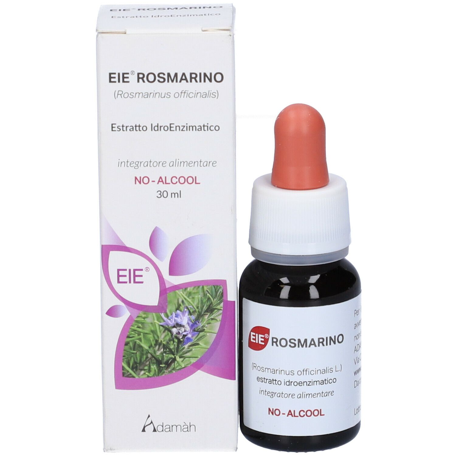 Flacone con contagocce e confezione. Confezione con nome e logo del prodotto. NO-ALCOOL. 30 ml.