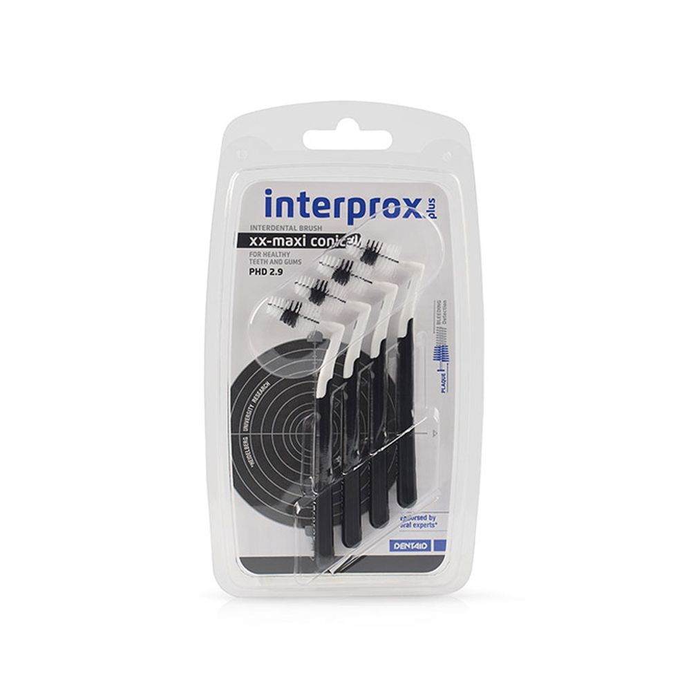 Interprox Plus  XX Maxi Conical 4 Scovolini Neri, Anti-Placca e Anti-Carie per spazi interdentali più grandi (PHD 29)