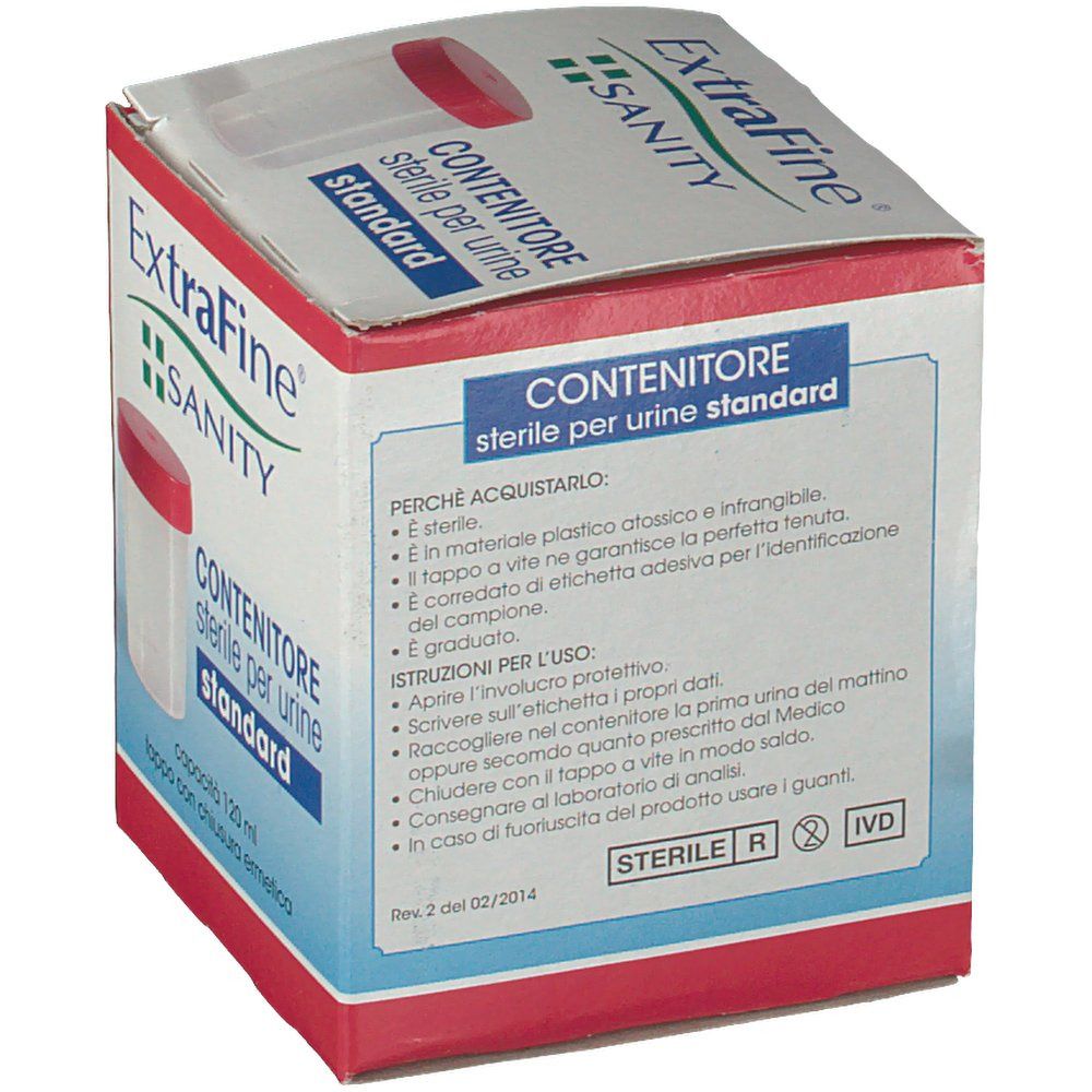 ExtraFine Sanity steriler Urinbecher 120 ml mit Schraubverschluss.