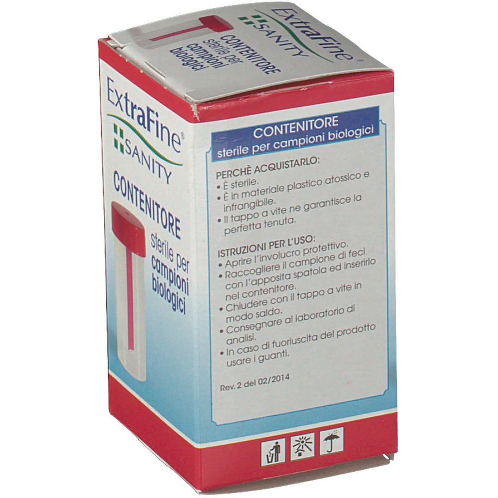 Verpackung für ExtraFine Sanity sterile Behälter für biologische Proben.
