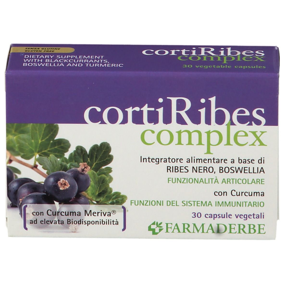 Confezione del prodotto con nome, immagine di ribes nero e 30 capsule.