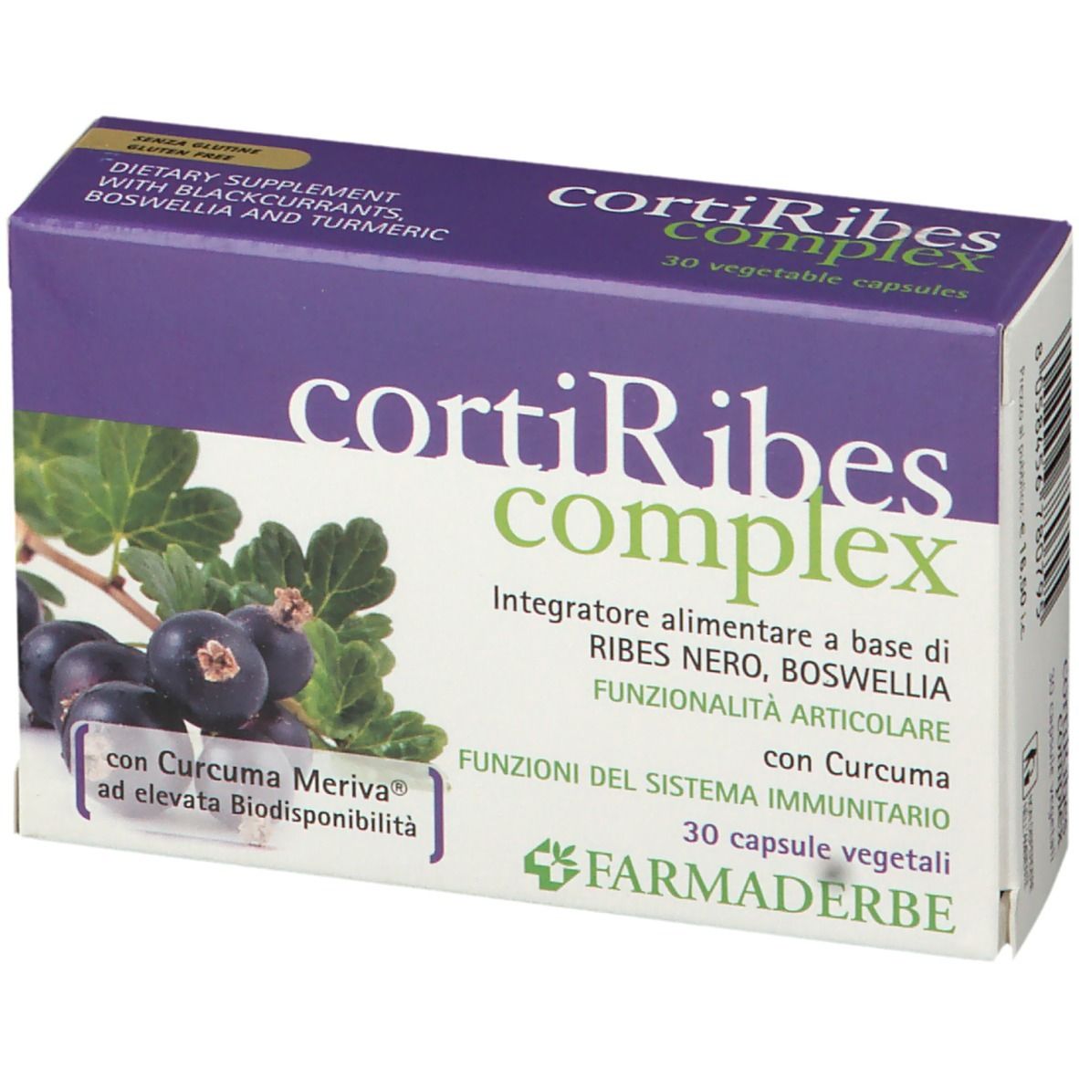 Confezione del prodotto con nome, immagine di ribes nero e 30 capsule.