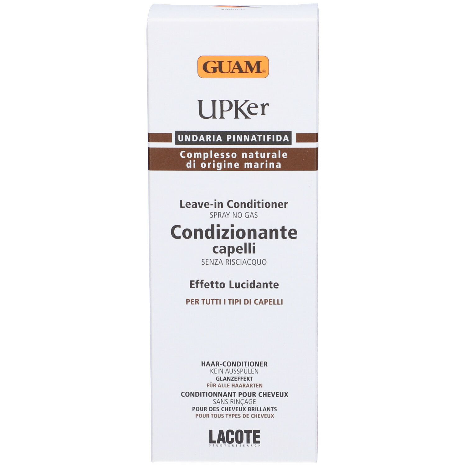 Confezione rettangolare. Testo: GUAM, UPKer, Condizionante Capelli. Condizionatore senza risciacquo.