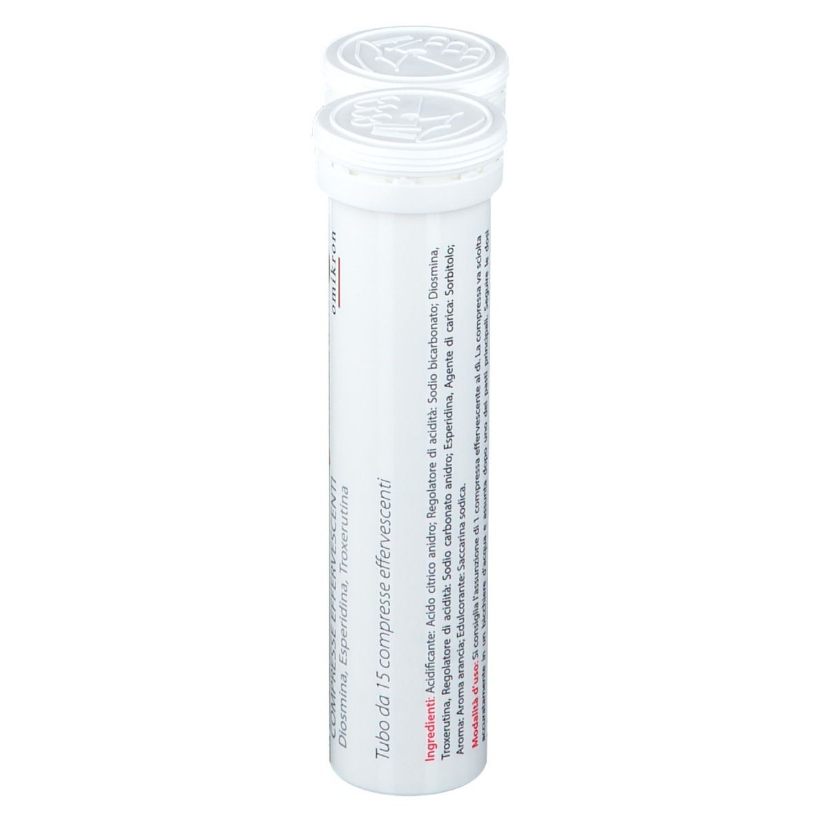 Tube blanc Triade® 800 mg. Inscription : Compresse Effervescenti, Diosmina, Esperidina, Troxerutina. Texte au dos.