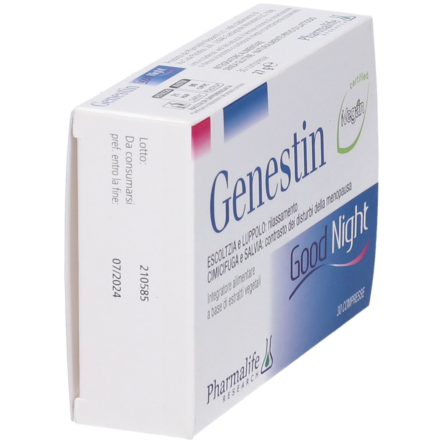 Scatola Genestin Good Night, vista laterale. Stampato: Da consumare entro 07/2024.