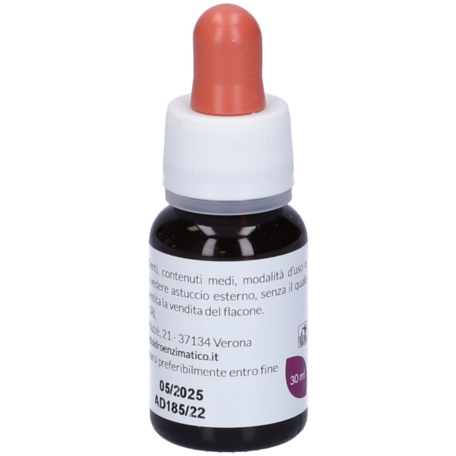 Flacone di vetro marrone con contagocce. Scritto: EIE Aloe Vera, (Aloe vera L.) estratto, NO-ALCOHOL. Contagocce rosso.