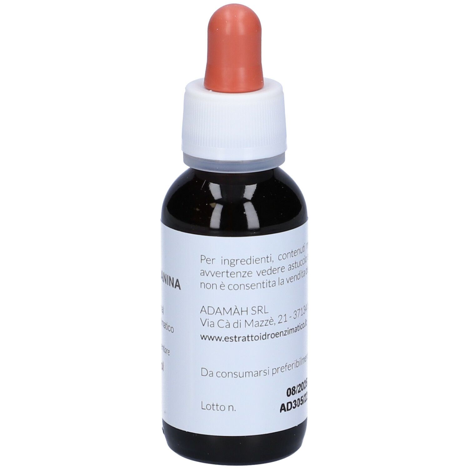Flacone di vetro marrone con contagocce. Etichetta con nome del prodotto e testo: EIE Rosa Canina, 60 ml, no-alcool.