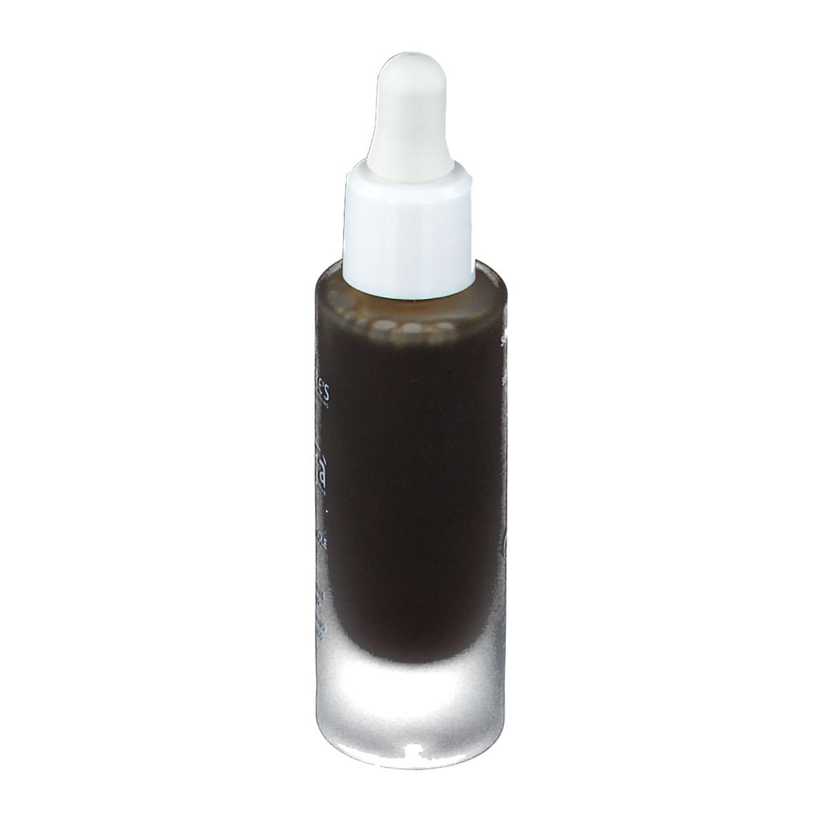 Flacone in vetro con contagocce, riempito con liquido marrone. Scritta: Arga, Gocce di Sole, Fludio Autoabbronzante.