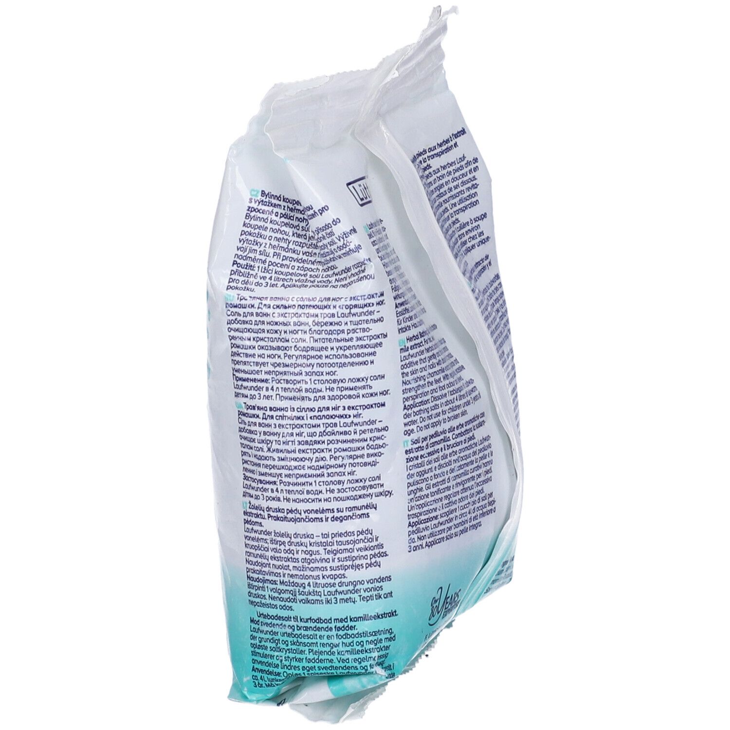 Verpackung mit Textinformationen, zeigt ein Produkt für das Bad.