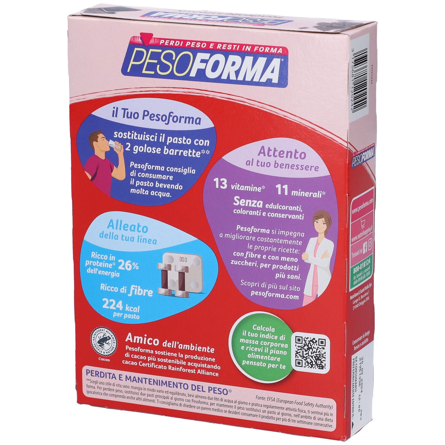 Retro della confezione Pesoforma Fondente Intenso. Contiene informazioni e illustrazioni.