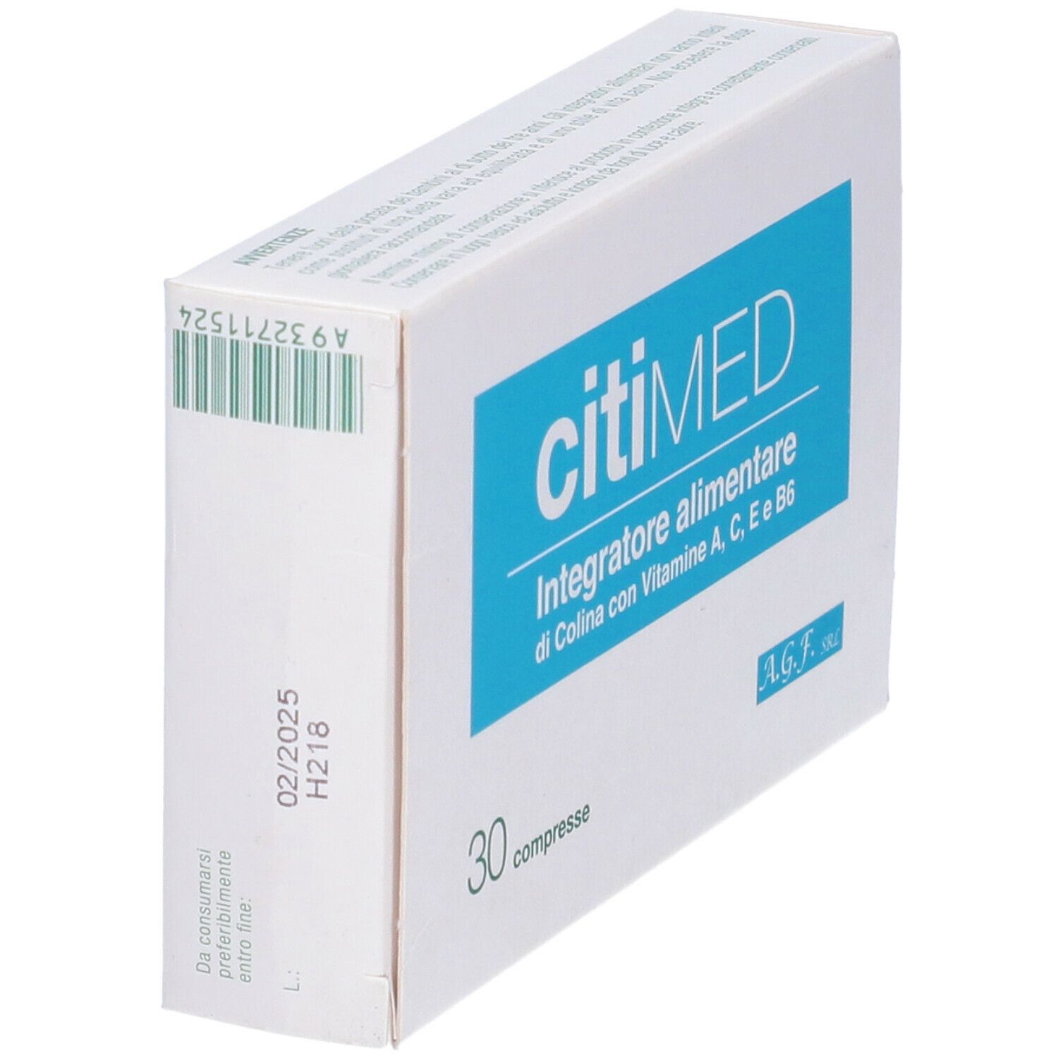 Scatola bianca con rettangolo blu e scritta "citiMED". Contiene 30 compresse. Testo: Integratore alimentare.
