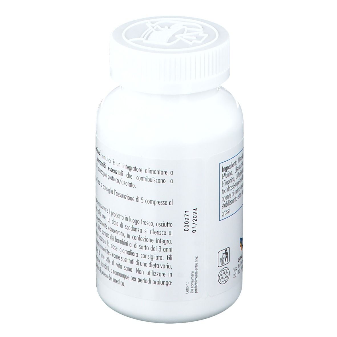 Weiße Flasche mit Produktaufdruck. Aufschrift: Guna Gunamino formula, 150 Tabletten, glutenfrei.