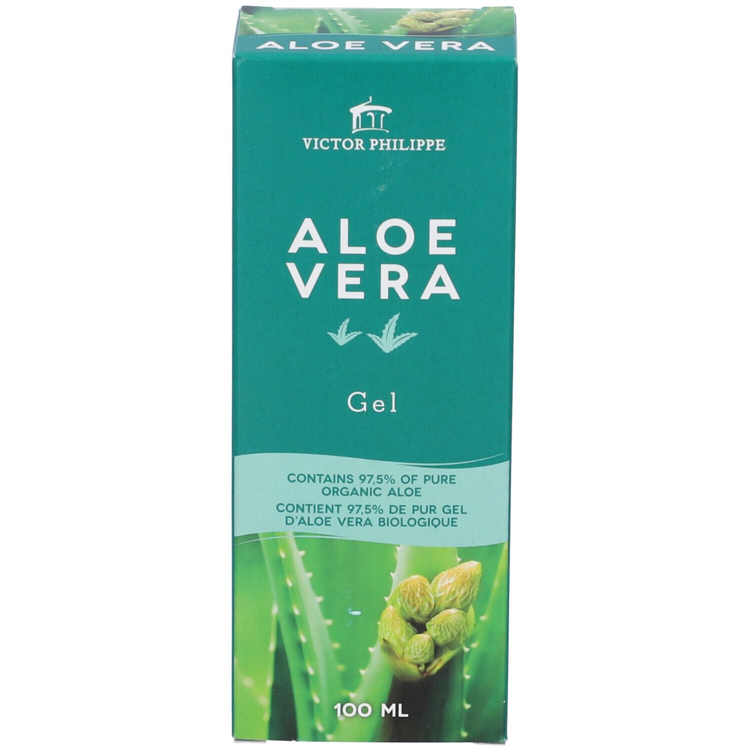 Scatola verde. Scritta Aloe Vera Gel. Marchio Victor Philipps. 100 ml.