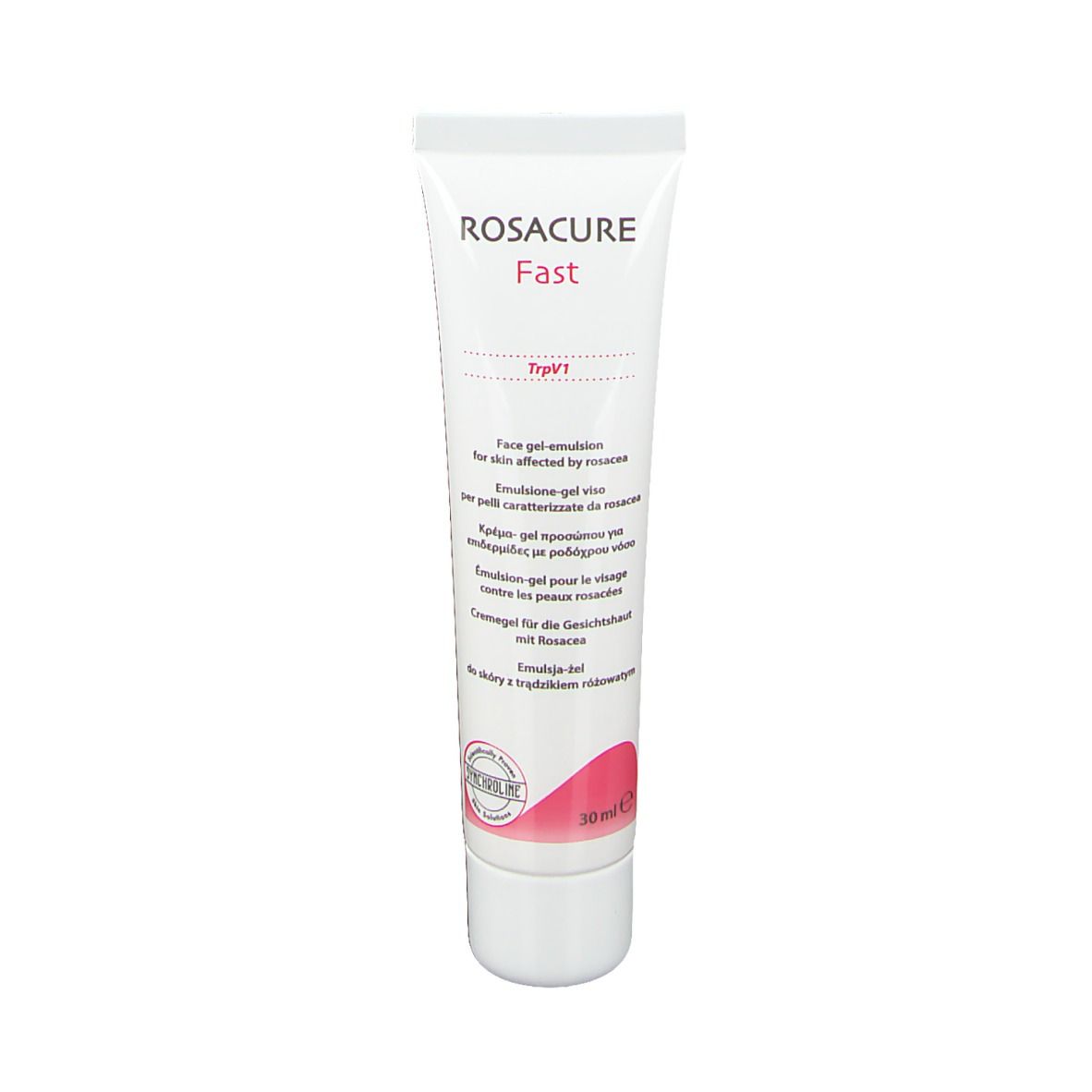 Tubo di crema-gel bianco con dettagli rosa e testo multilingue. Contiene 30 ml.