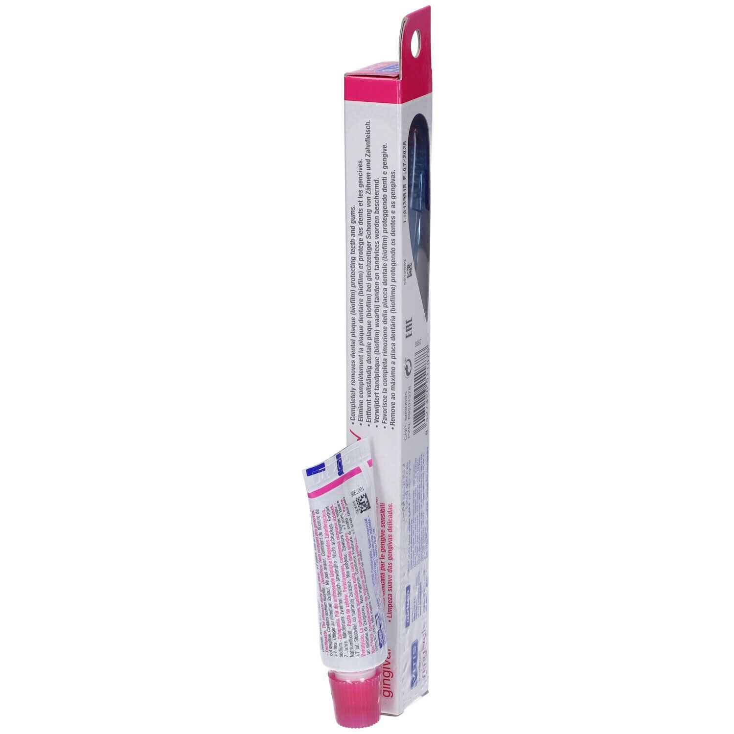 Confezione con spazzolino e dentifricio. VITIS gingival. Rosa.