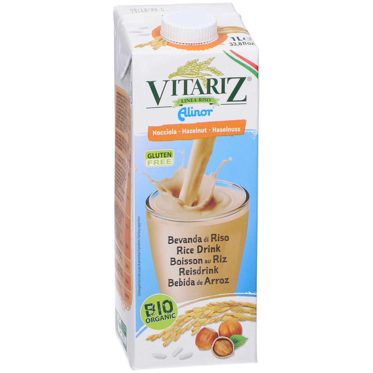 Bevanda Vitariz, nocciola. Senza glutine. Certificazione bio. Bevanda riso e nocciola. Confezione in cartone.