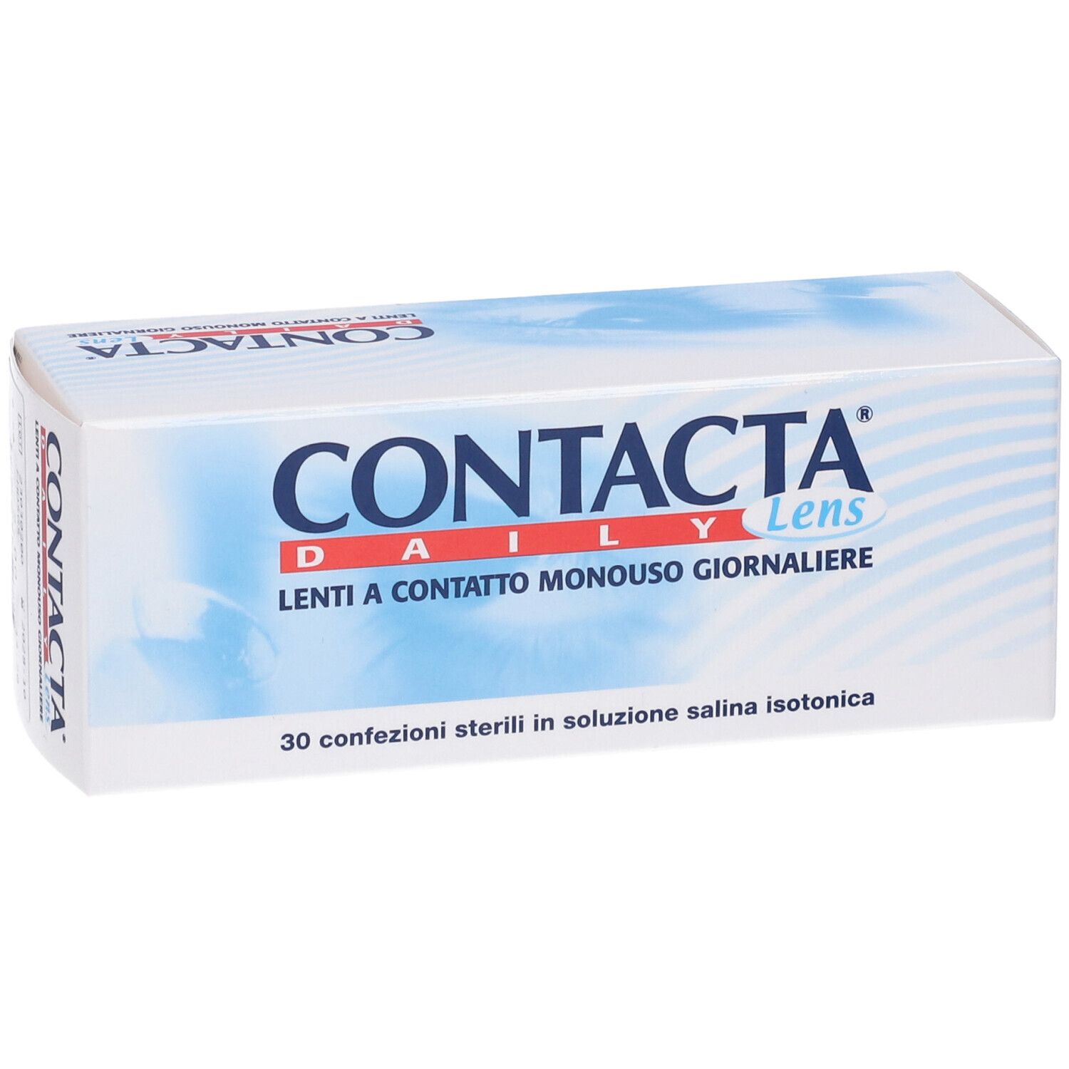 Confezione di lenti a contatto CONTACTA Daily Lens. 30 confezioni sterili in soluzione salina isotonica.