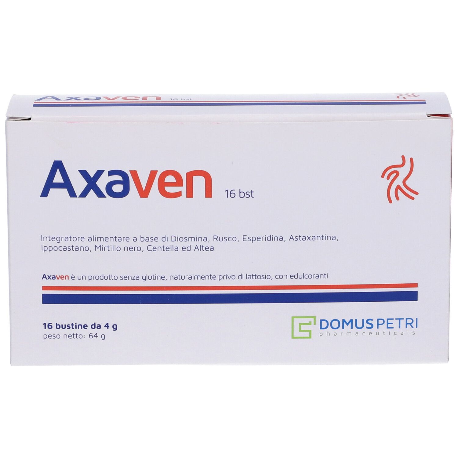 Scatola bianca con Axaven 16 bst. Testo italiano. Logo.