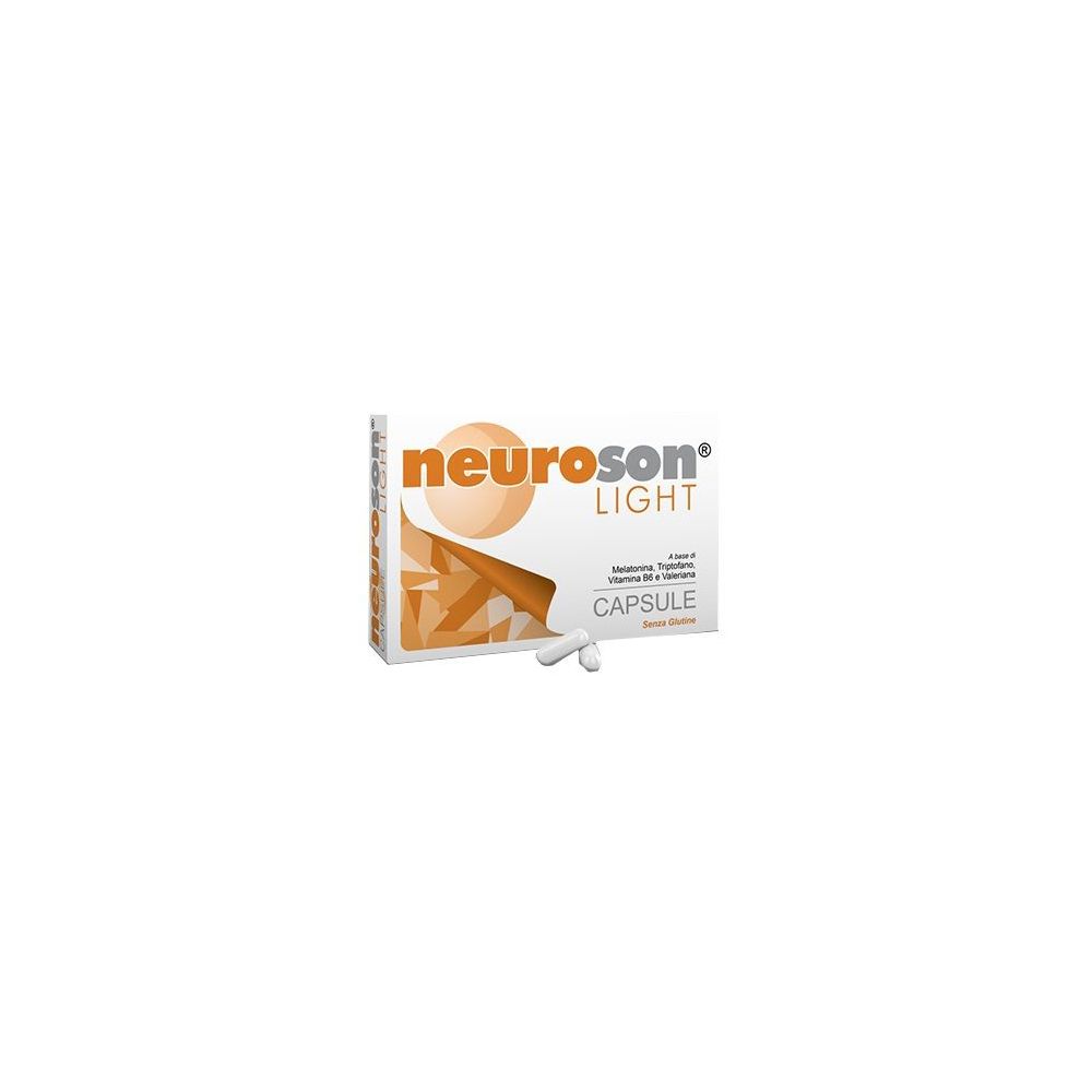 Scatola di capsule Neuroson Light. Scatola bianca con logo arancione e capsule accanto.