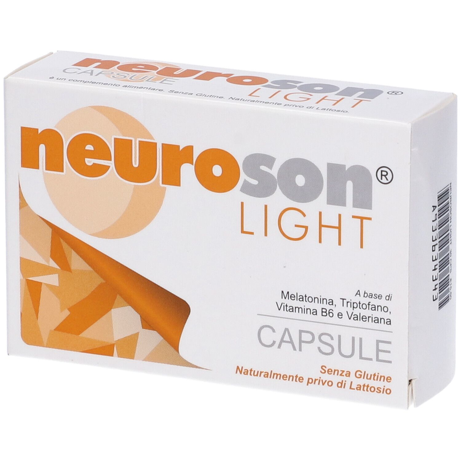 Scatola di capsule Neuroson Light. Scatola bianca con logo arancione e informazioni sul prodotto.