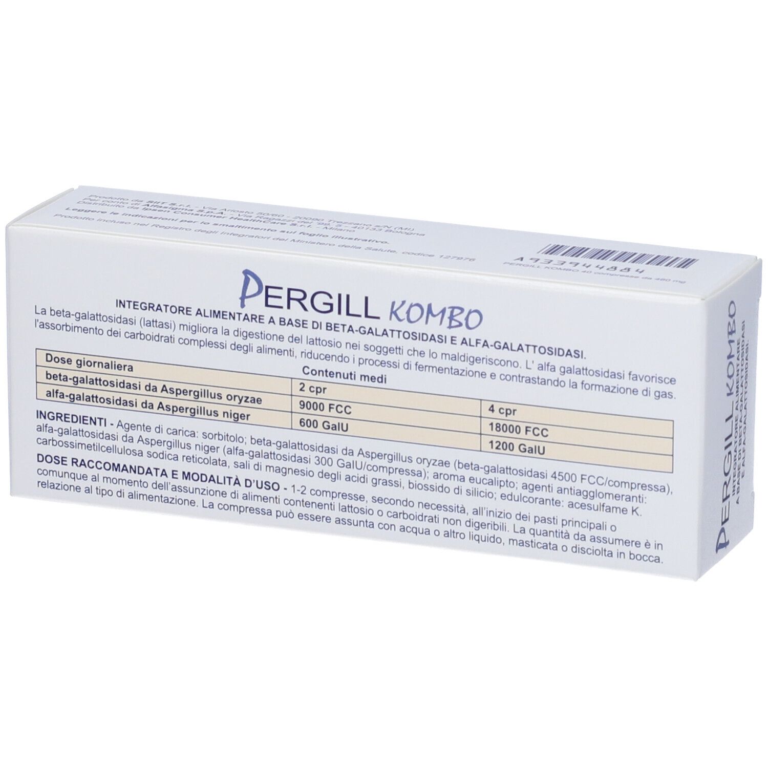Boîte Pergill Kombo. Texte: 2 comprimés, 4 comprimés. Ingrédients. Recommandations posologiques. Informations.