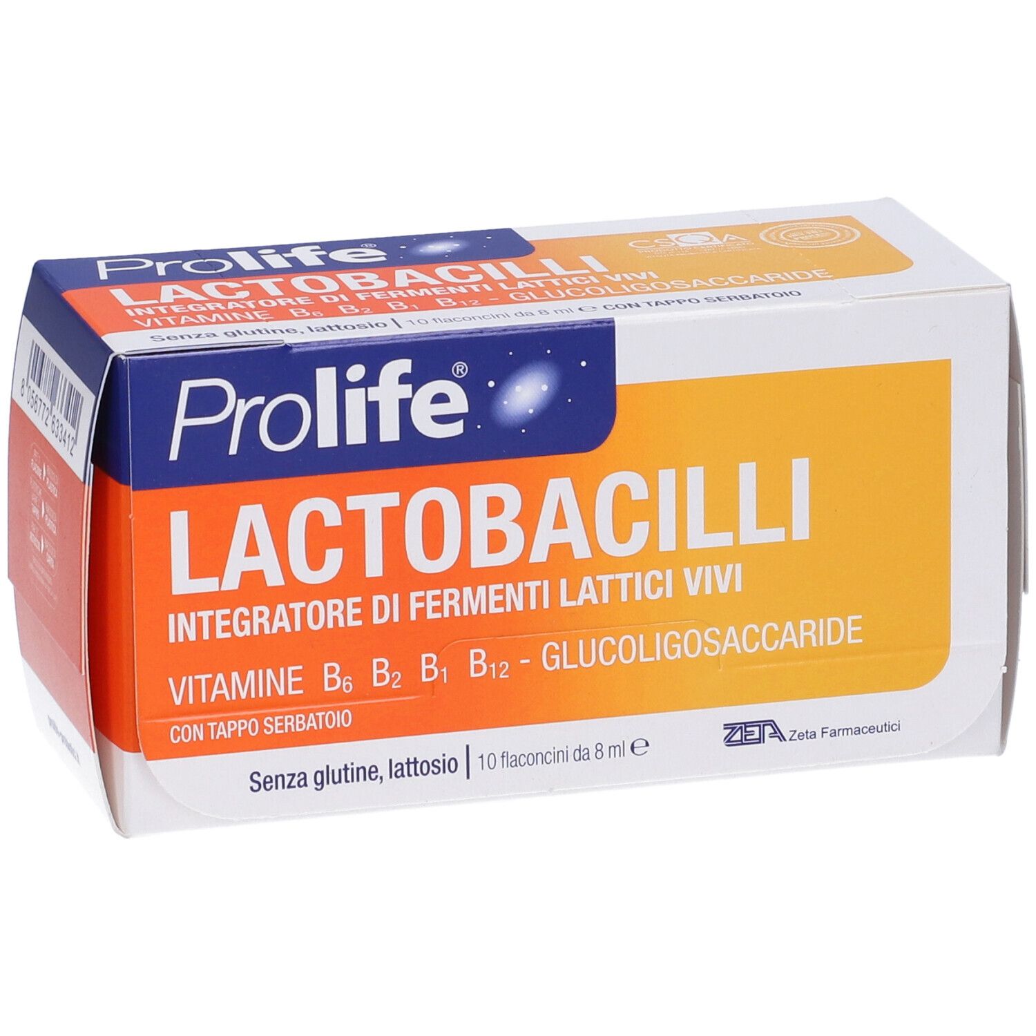Confezione Prolife Lactobacilli. Scatola bianca con design arancione e blu. Contiene fermenti lattici vivi.