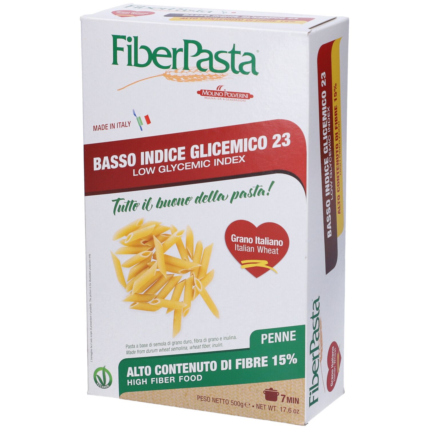 Confezione di Fiberpasta Diet Penne. Contiene il 15% di fibre e un basso indice glicemico. Forma penne.