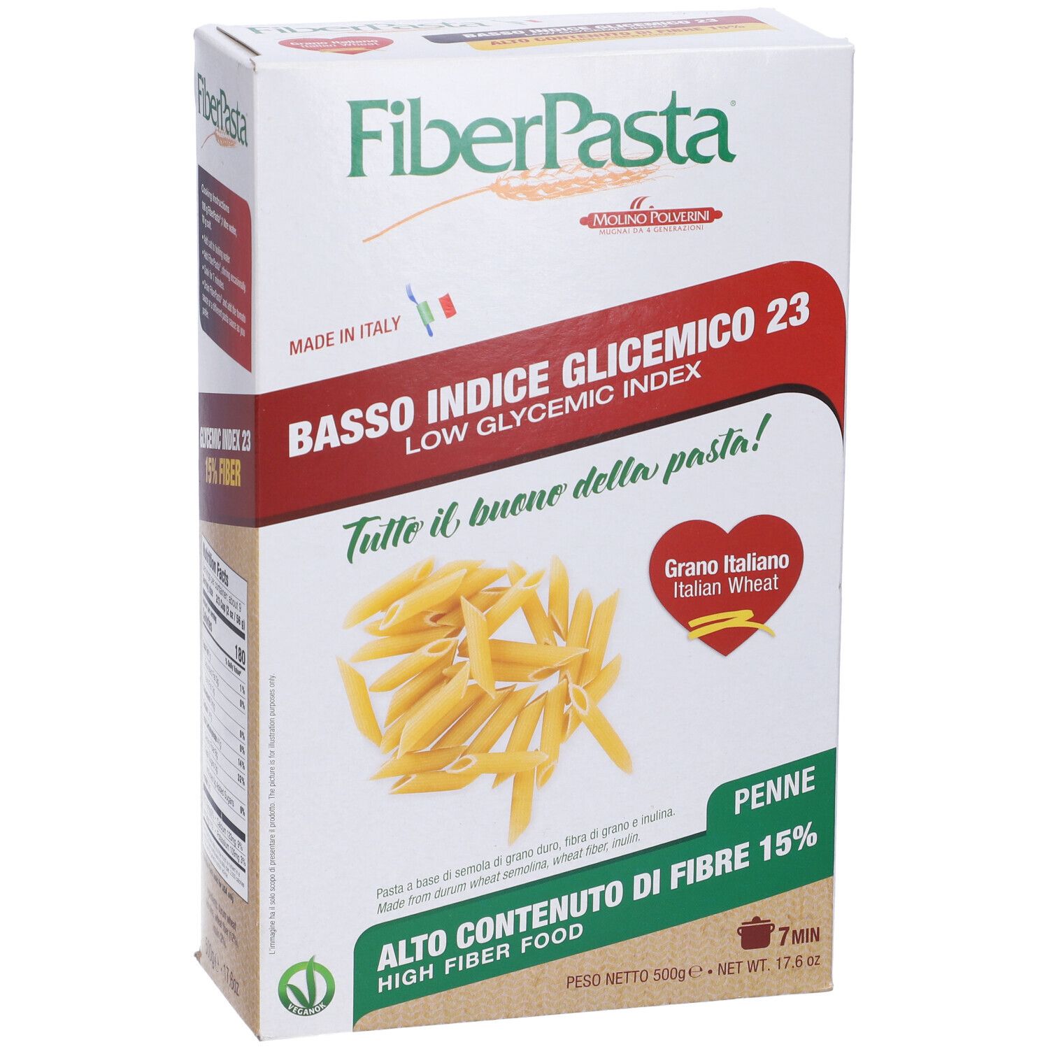 Confezione di Fiberpasta Diet Penne. Contiene il 15% di fibre e un basso indice glicemico. Forma penne.