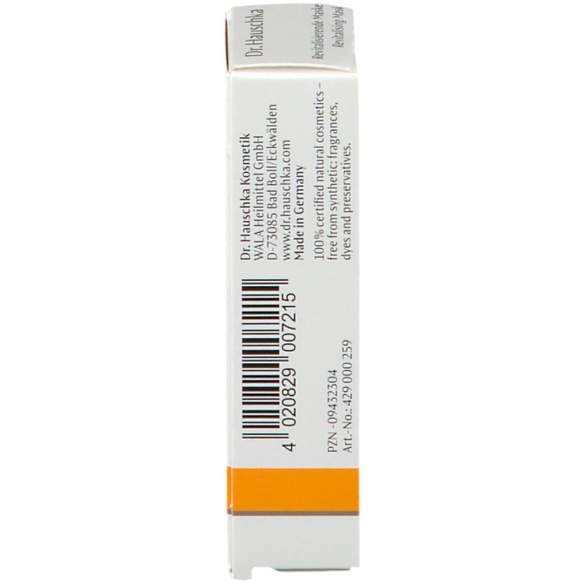 Confezione in cartone. Scritta: Dr. Hauschka, Cosmetici, Made in Germany.
