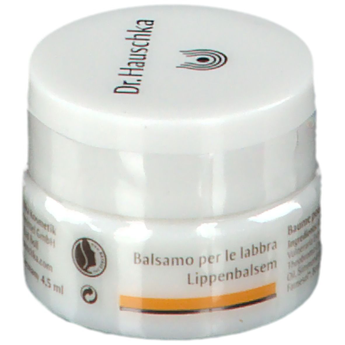 Vasetto bianco con "Dr. Hauschka" e ingredienti. Prodotto confezionato in pellicola.