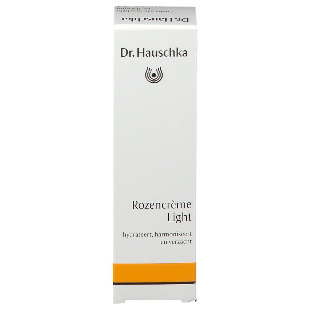 Confezione. Scritta: Dr. Hauschka, Rozencrème Light, idrata, armonizza e ammorbidisce.