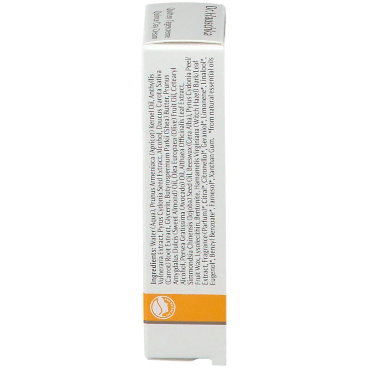 Retro della confezione. Ingredienti e logo. Marchio Dr. Hauschka. Cura del viso.