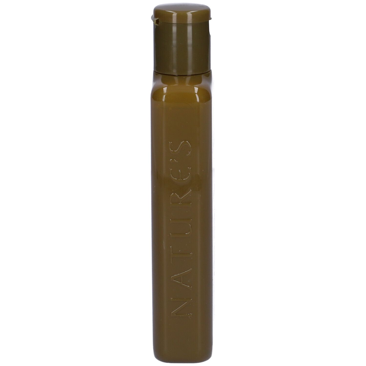Braune Flasche mit Klappdeckel und eingeprägtem Schriftzug 'NATURE'S'.