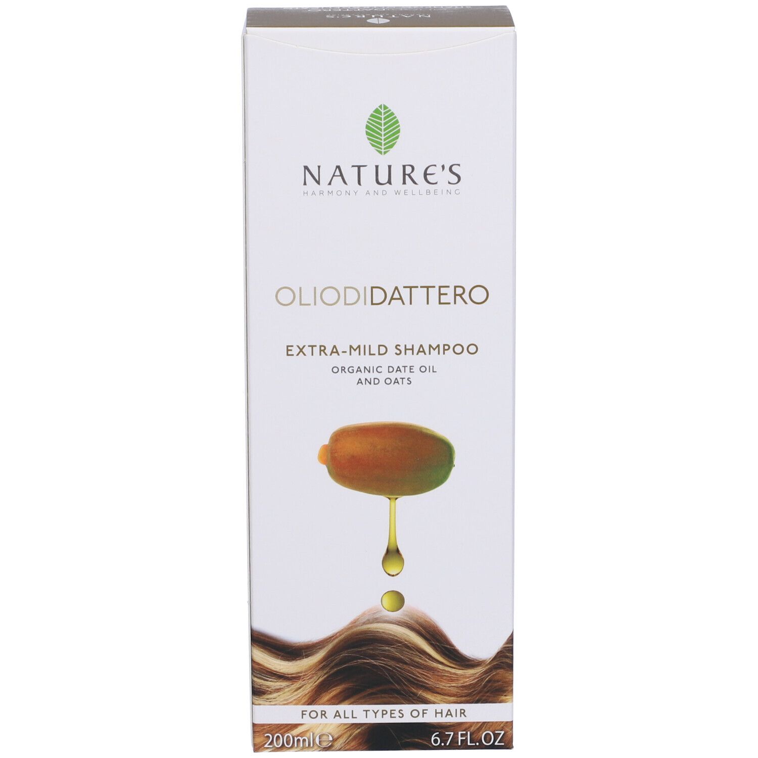 Nature's Olio di Dattero Extra-Mild Shampoo mit Dattelöl und Hafer, 200ml.