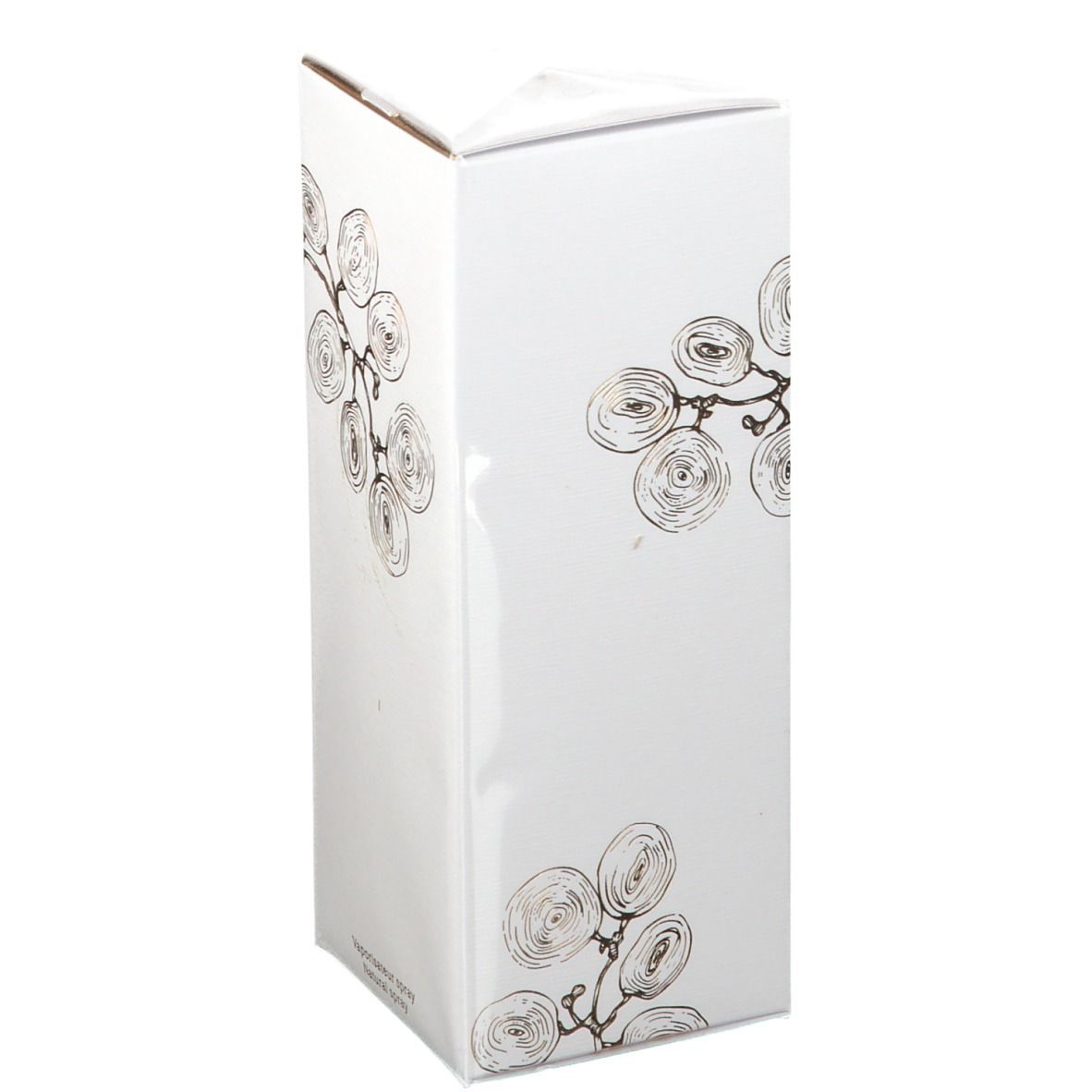 Scatola rettangolare bianca con tralci dorati. Scritta Parfum Divin de CAUDALIE.