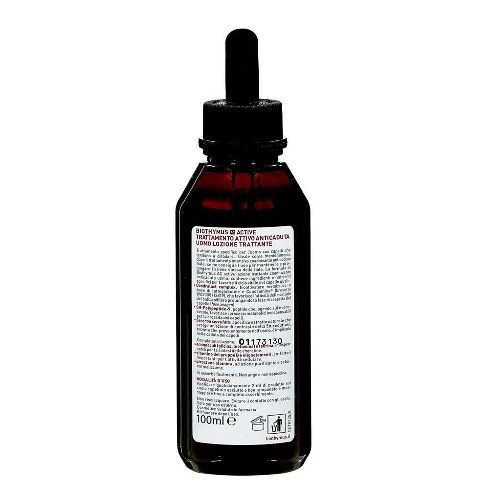 Rückseite der braunen Flasche mit Text. Schwarzer Deckel mit Pipette. 100ml. Produktname und Text.
