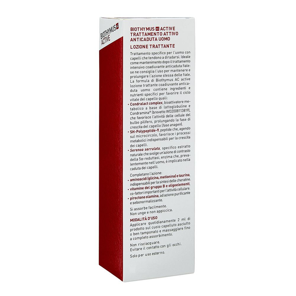 Weiße Verpackung mit rotem Streifen. Produktname und Text. Text über Inhaltsstoffe und Anwendung. 100ml.