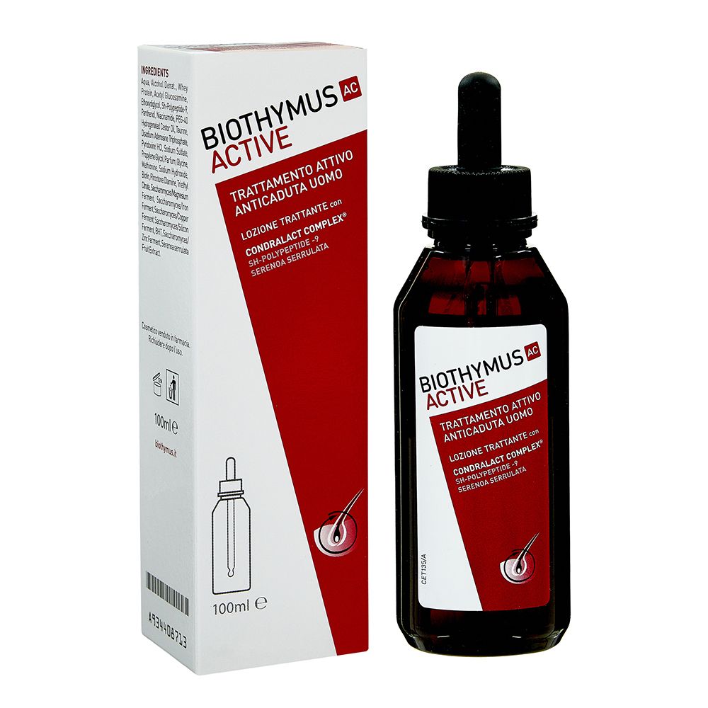 Braune Flasche mit schwarzem Deckel und Pipette. Rote und weiße Verpackung mit Produktnamen und Text. 100ml.