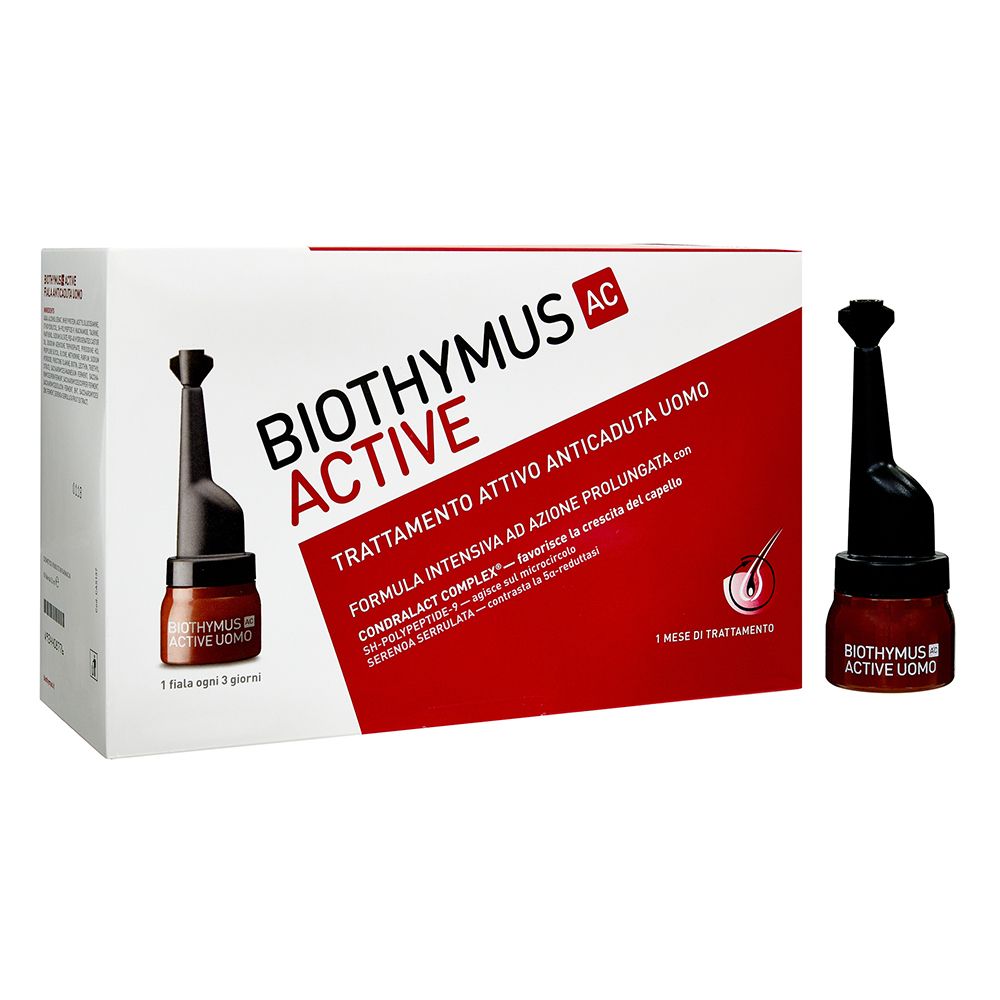 Boîte avec ampoules. Inscription: Biothymus AC Active. Une ampoule à côté.