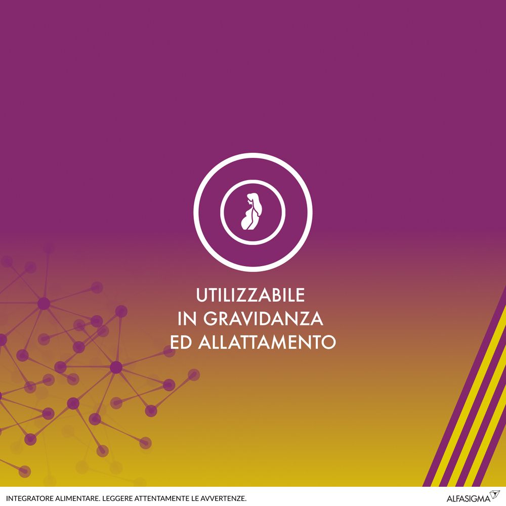 Symbol: Frau schwanger. Text: Verwendbar in Schwangerschaft und Stillzeit. Hintergrund: gelb-lila.