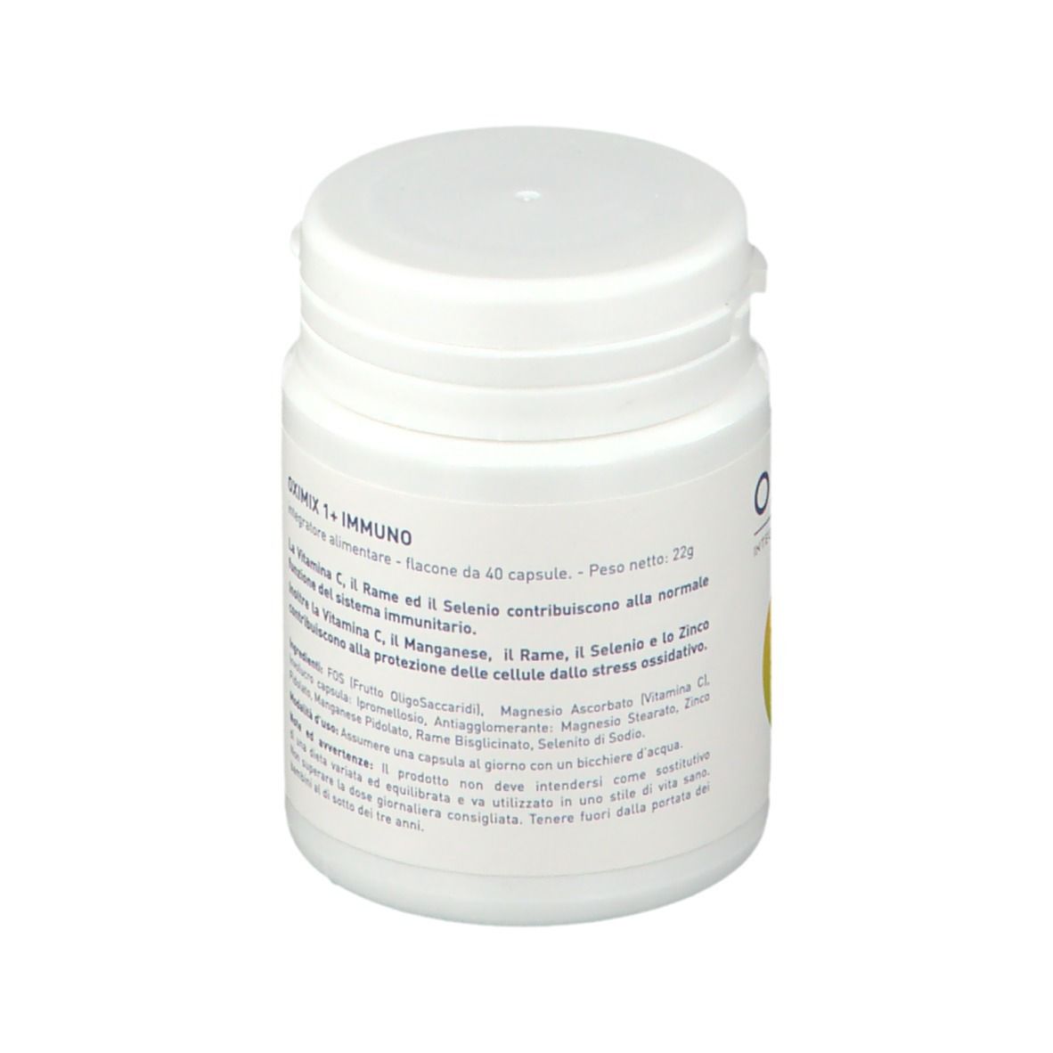 Barattolo bianco con coperchio. Retro con testo e ingredienti. Peso 22g. Scadenza 03-2023.