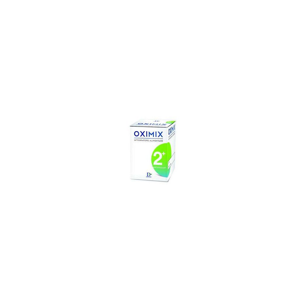 Scatola bianca Oximix 2+ Antioxidant. Grafica verde e bianca. Scritta Oximix e 2+.