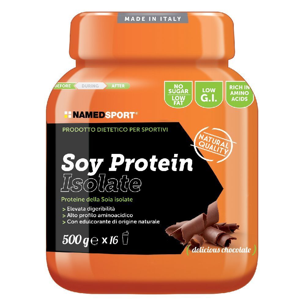 Barattolo arancione con Soy Protein Isolate. Contiene 500g x 16. Decorazione cioccolato.