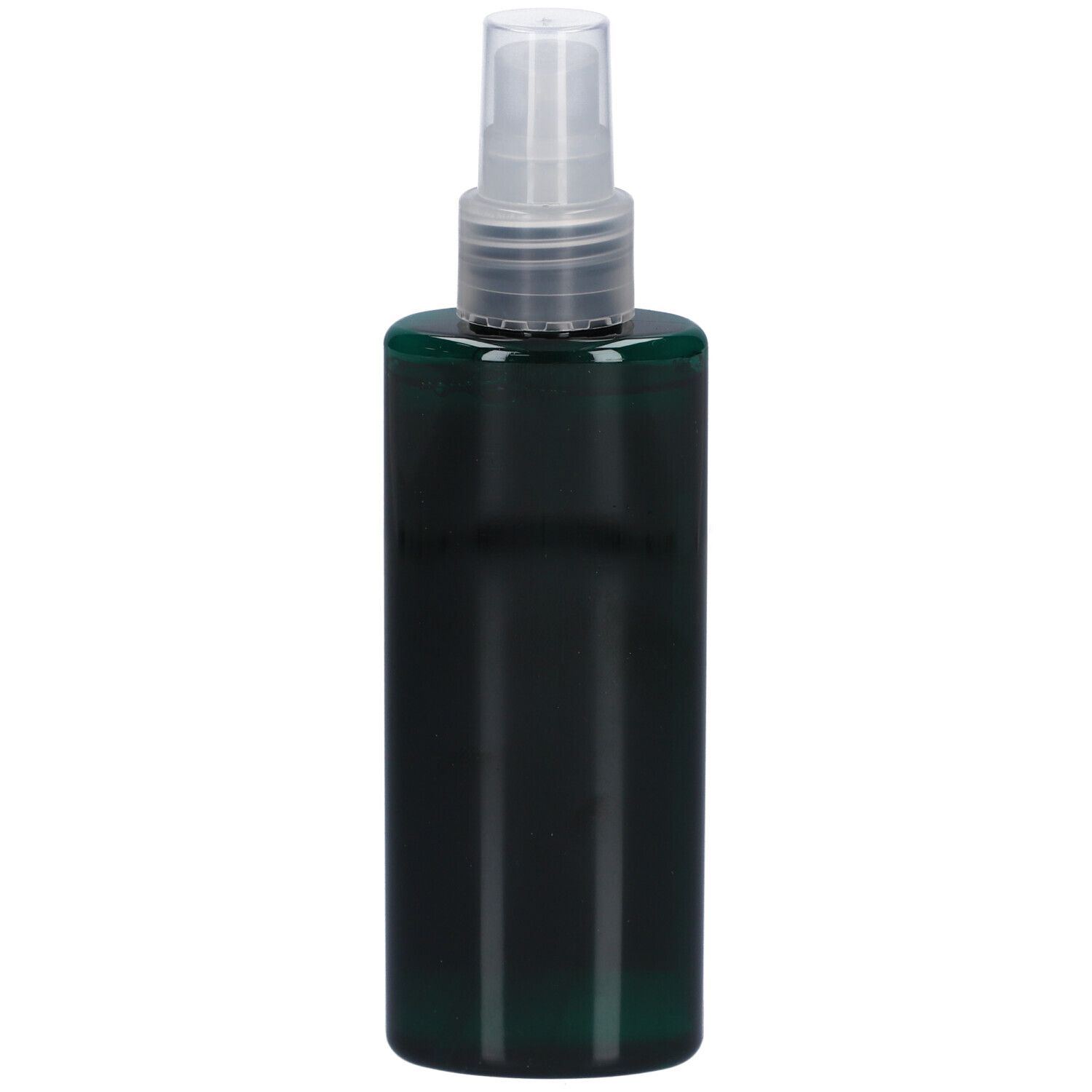 Flacon vert avec vaporisateur. Aucune inscription visible.